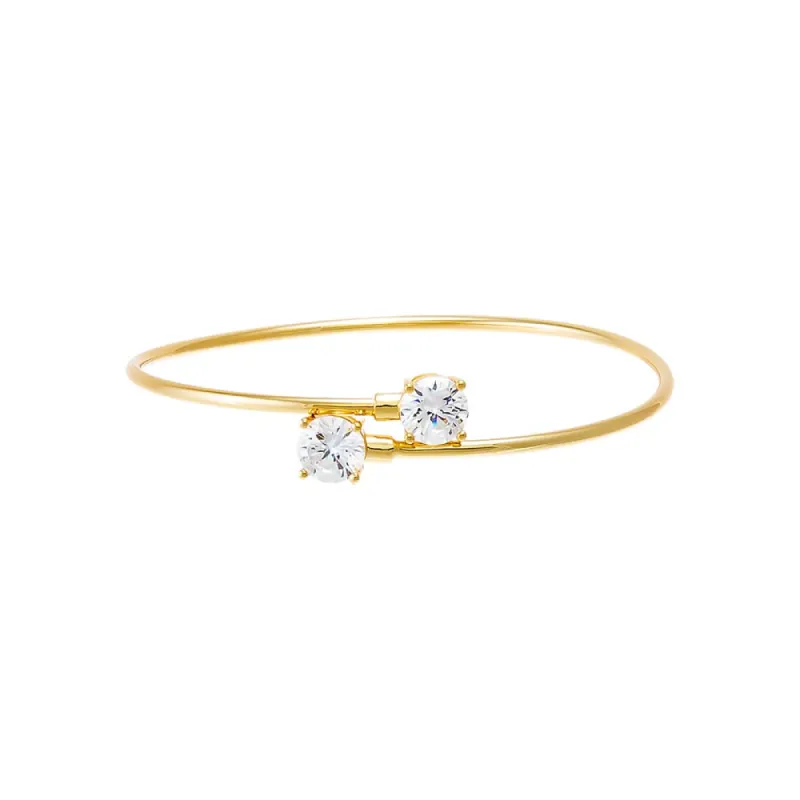 Double CZ Solitaire Criss Cross Bangle Bracelet sold by Adina Eden's