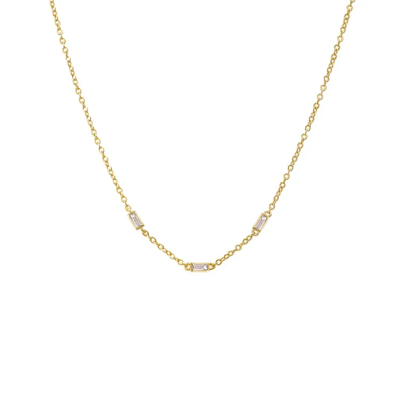 Scattered CZ Triple Baguette Bezel Necklace sold by Adina Eden's