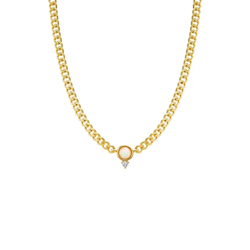 CZ X Opal Cuban Link Pendant Necklace sold by Adina Eden's
