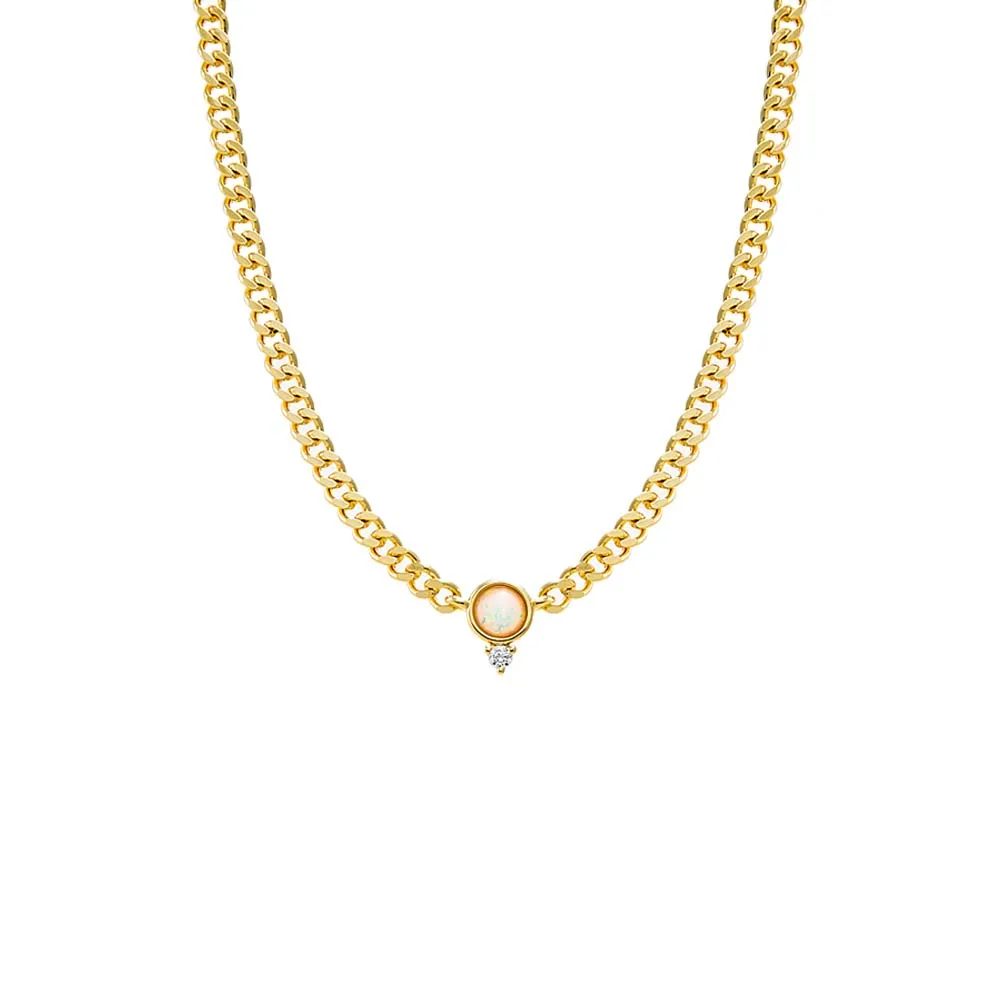 CZ X Opal Cuban Link Pendant Necklace sold by Adina Eden's