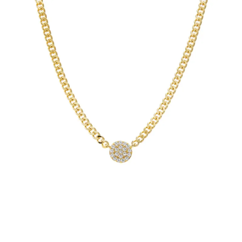 Pave Disc Cuban Link Pendant Necklace sold by Adina Eden's