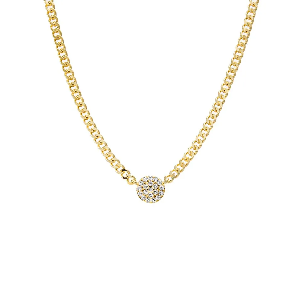 Pave Disc Cuban Link Pendant Necklace sold by Adina Eden's