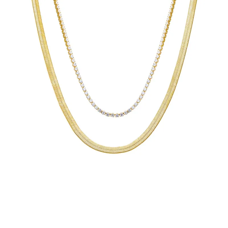 Two In One Tennis X Herringbone Necklace sold by Adina Eden's