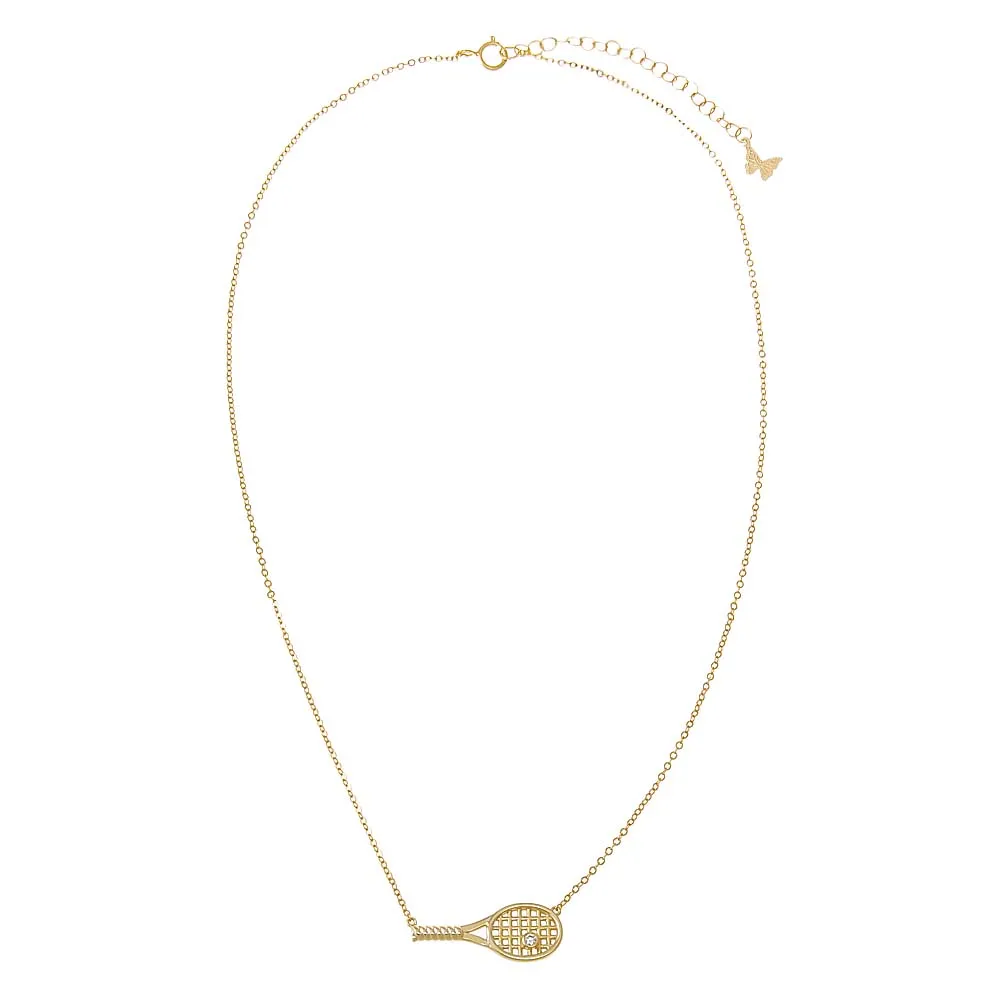 CZ Sideway Tennis Racket Pendant Necklace sold by Adina Eden's