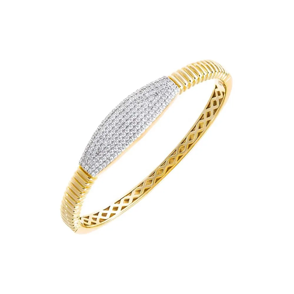 Pave Graduated Wide Bar Ridged Bangle Bracelet sold by Adina Eden's