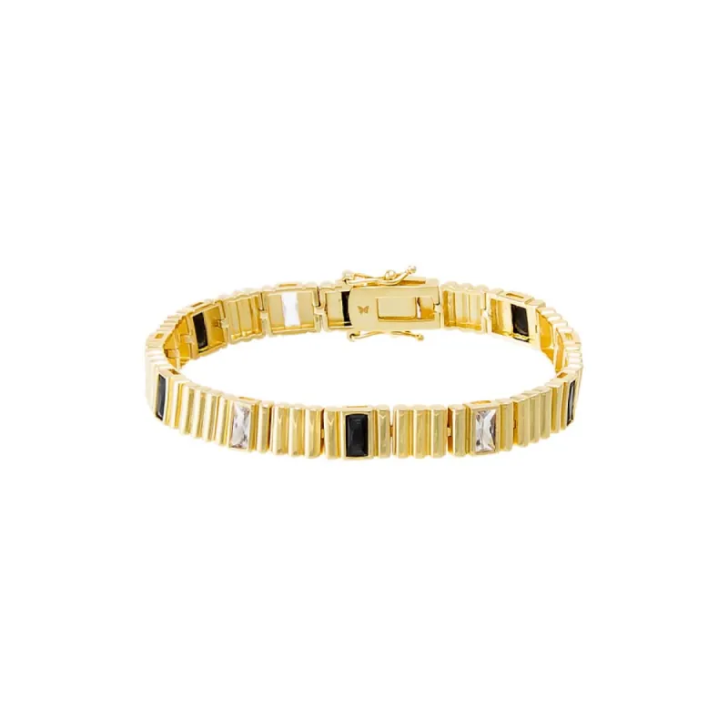 CZ X Onyx Baguette Accented Ridged Tennis Bracelet sold by Adina Eden's
