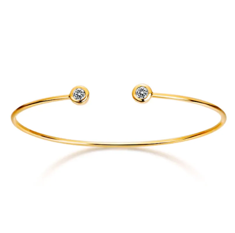 Double CZ Bezel Open Bangle Bracelet sold by Adina Eden's