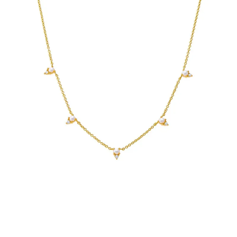 CZ X Pearl Dangling Necklace sold by Adina Eden's