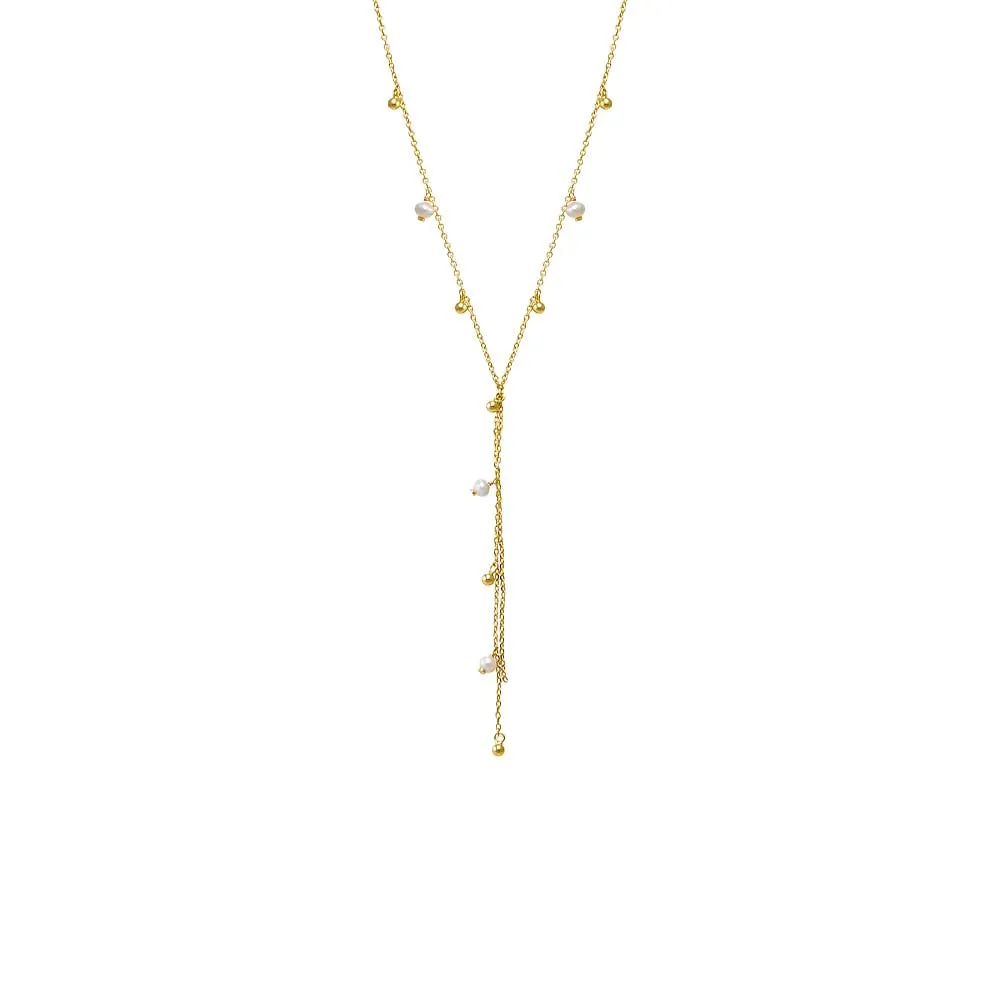 Dangling Solid Ball X Pearl Lariat Necklace sold by Adina Eden's product image thumbnail 2