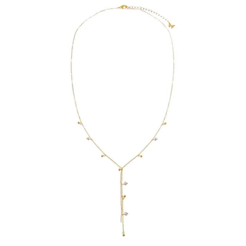 Dangling Solid Ball X Pearl Lariat Necklace sold by Adina Eden's