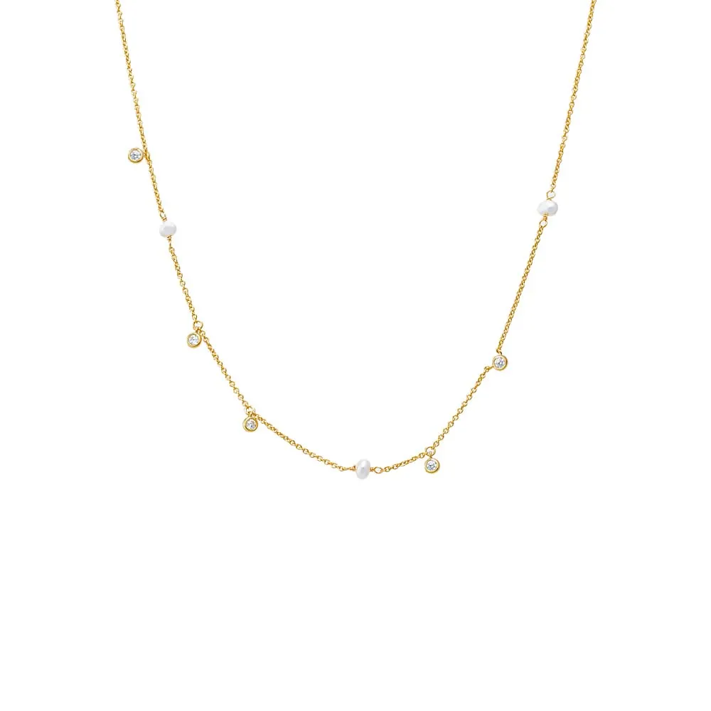 Dainty CZ X Pearl Dangling Necklace sold by Adina Eden's product image thumbnail 2