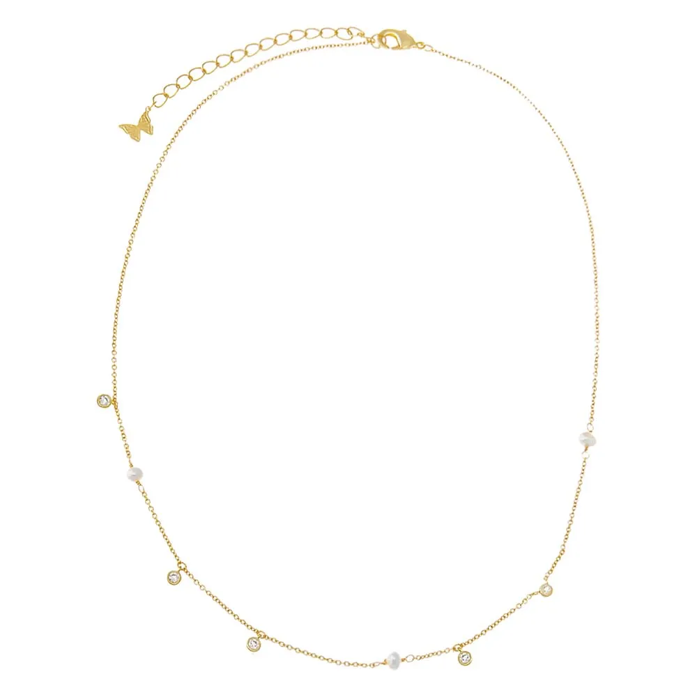 Dainty CZ X Pearl Dangling Necklace sold by Adina Eden's