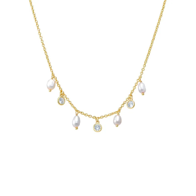 Dangling CZ & Pearl Accented Necklace sold by Adina Eden's
