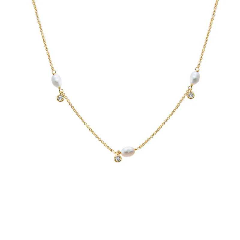 Dainty Pearl X CZ Necklace sold by Adina Eden's