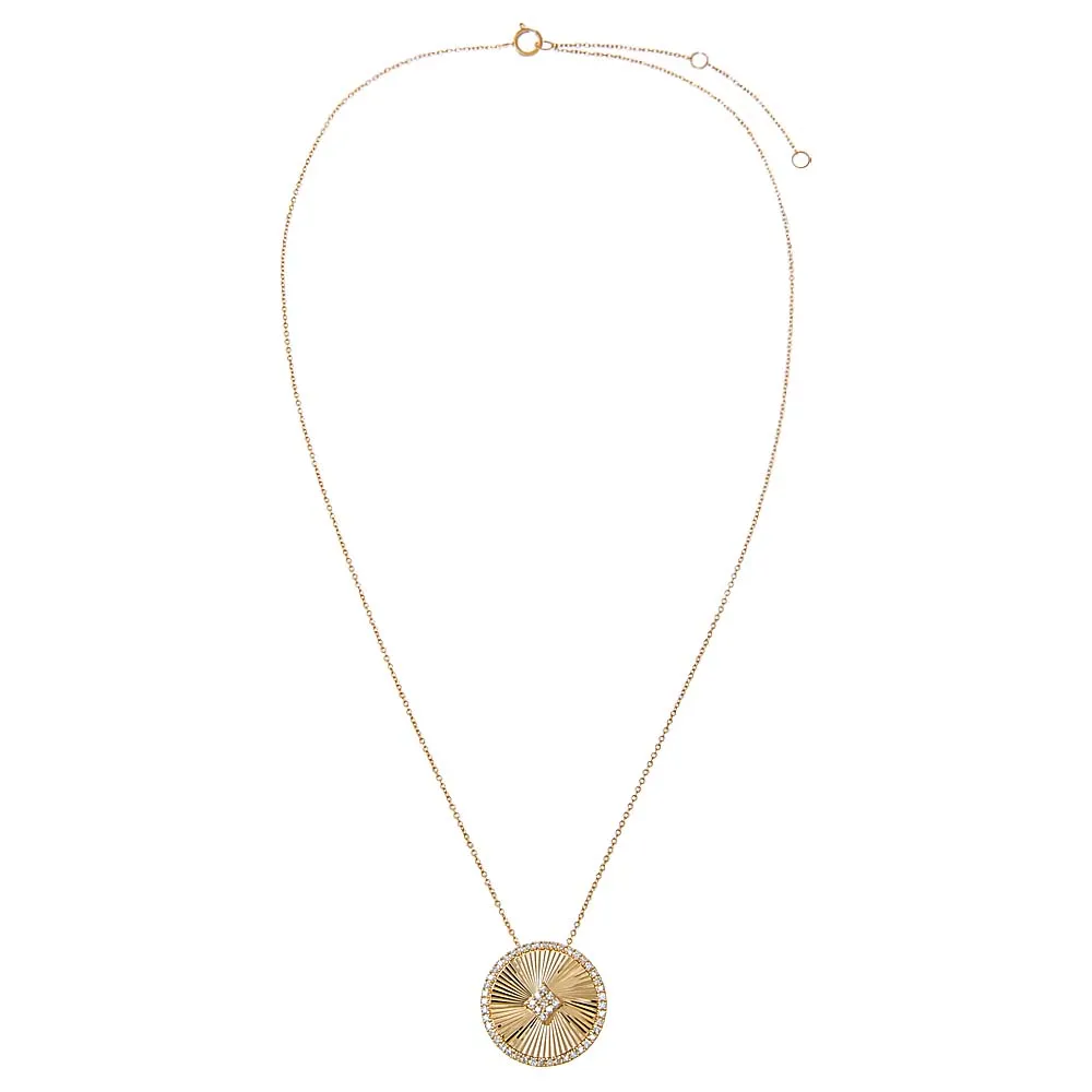 Diamond Pave Accented Ridged Disc Pendant Necklace 14K sold by Adina Eden's product image thumbnail 2