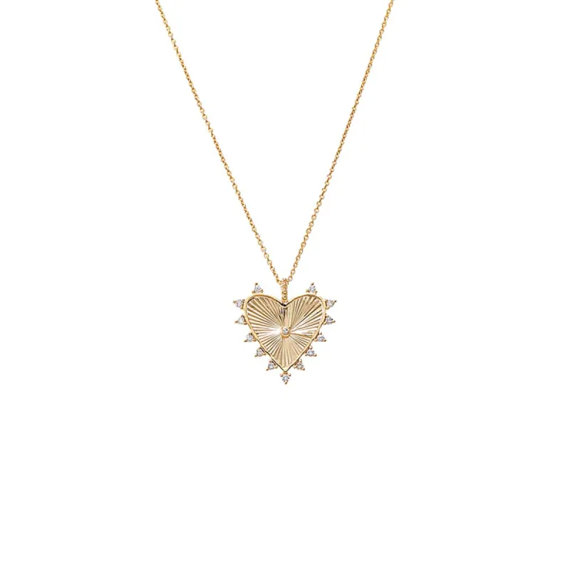 Diamond Scattered Ridged Heart Pendant Necklace 14K sold by Adina Eden's