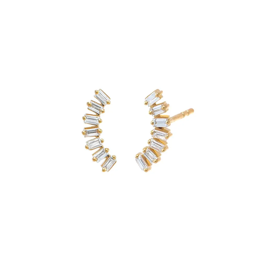 Diamond Multi Baguette Curved Bar Stud Earring 14K sold by Adina Eden's