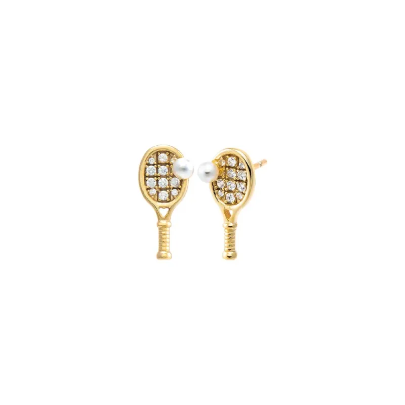 Mini Pearl Accented Tennis Racket Stud Earring sold by Adina Eden's