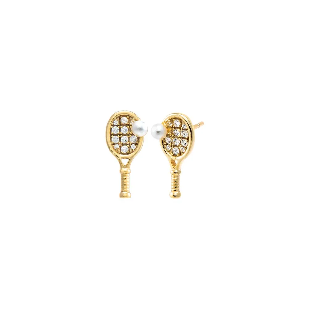 Mini Pearl Accented Tennis Racket Stud Earring sold by Adina Eden's
