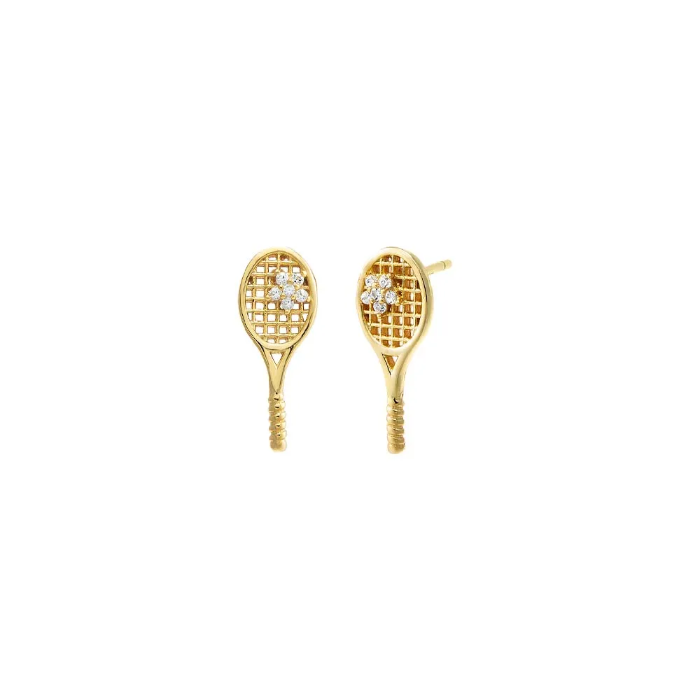 Mini CZ Flower Tennis Racket Stud Earring sold by Adina Eden's