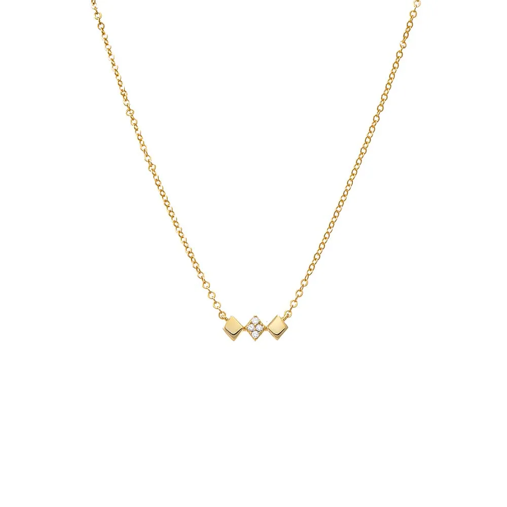 Solid/Pave Triple Diamond Shape Bar Necklace sold by Adina Eden's product image thumbnail 2