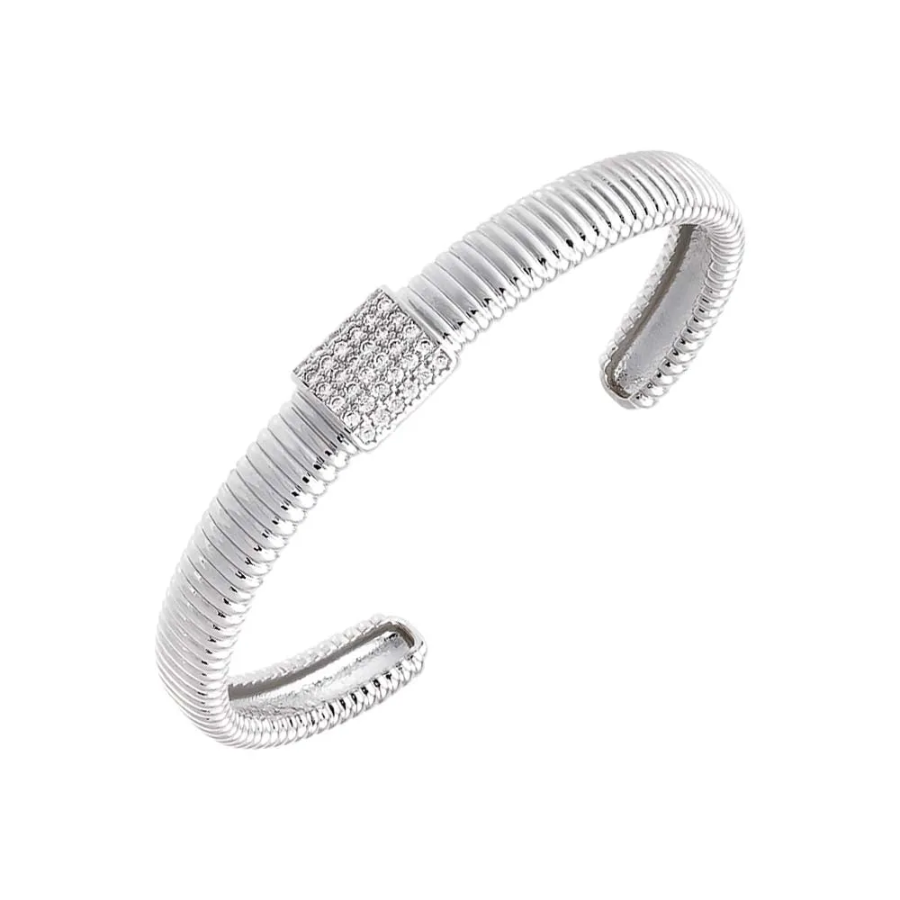 Pave Accented Ridged Open Bangle Bracelet sold by Adina Eden's product image thumbnail 3