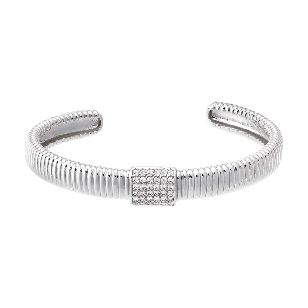 Pave Accented Ridged Open Bangle Bracelet sold by Adina Eden's product image thumbnail 2