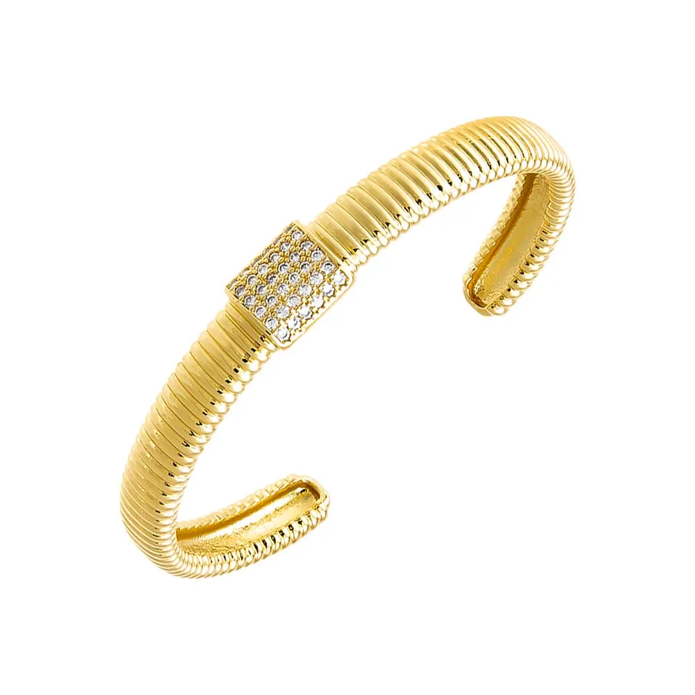 Pave Accented Ridged Open Bangle Bracelet sold by Adina Eden's