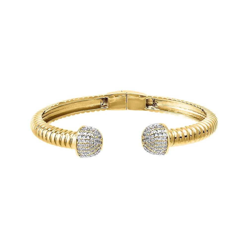 Pave Double Ball Open Claw Ridged Bangle Bracelet sold by Adina Eden's product image thumbnail 3