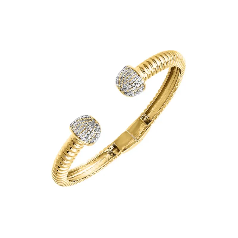 Pave Double Ball Open Claw Ridged Bangle Bracelet sold by Adina Eden's