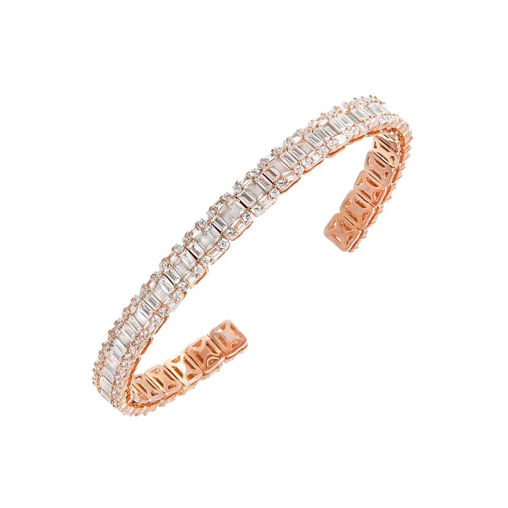 Illusion CZ X Baguette Tennis Open Bangle Bracelet sold by Adina Eden's product image thumbnail 3