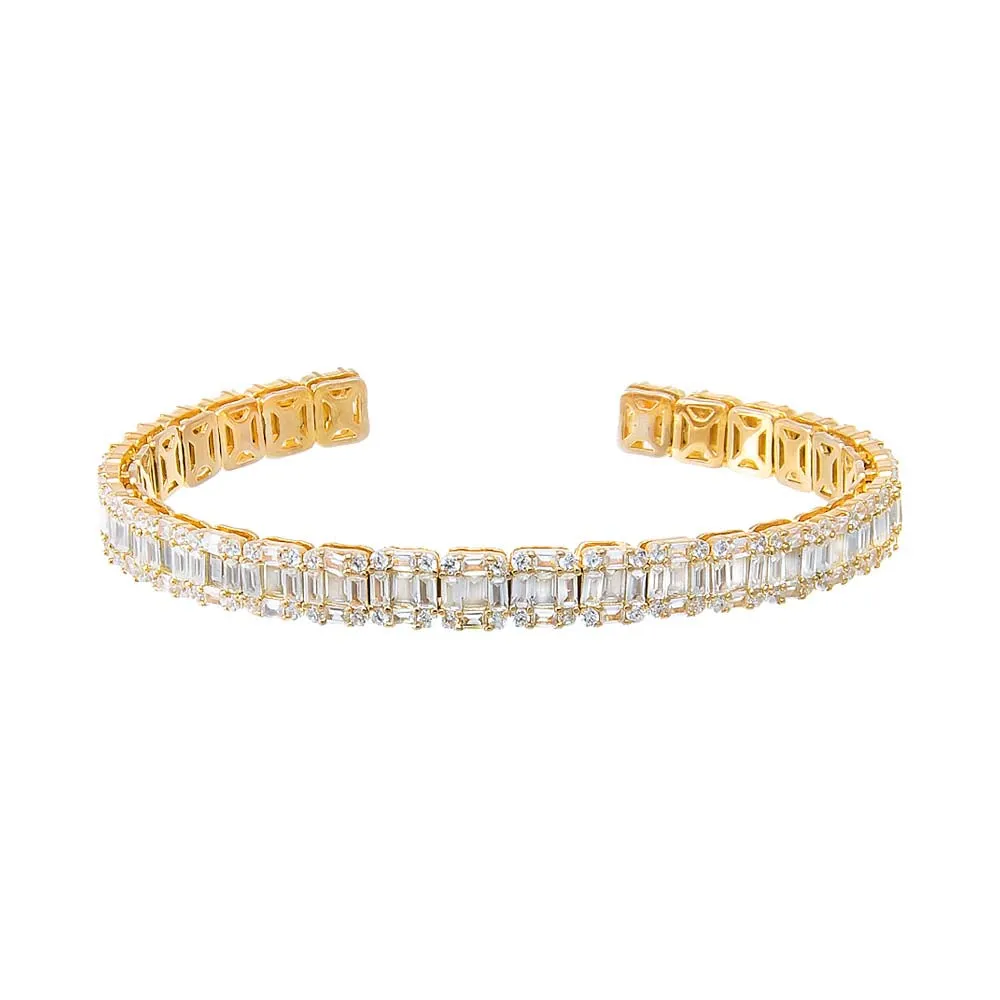 Illusion CZ X Baguette Tennis Open Bangle Bracelet sold by Adina Eden's