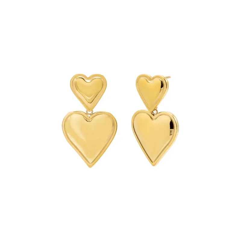 Solid Double Heart Drop Stud Earring sold by Adina Eden's