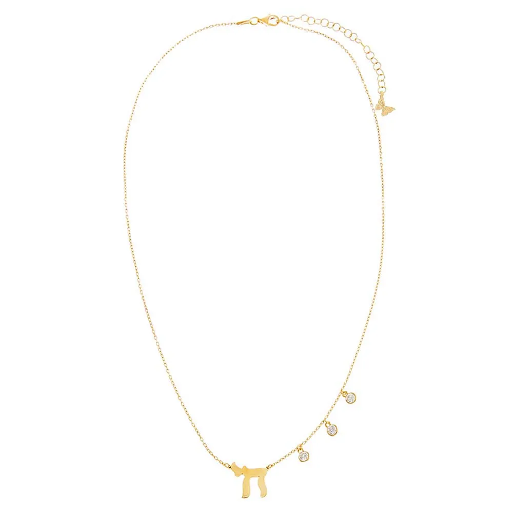 Solid Chai X Dangling CZ Bezel Necklace sold by Adina Eden's product image thumbnail 2