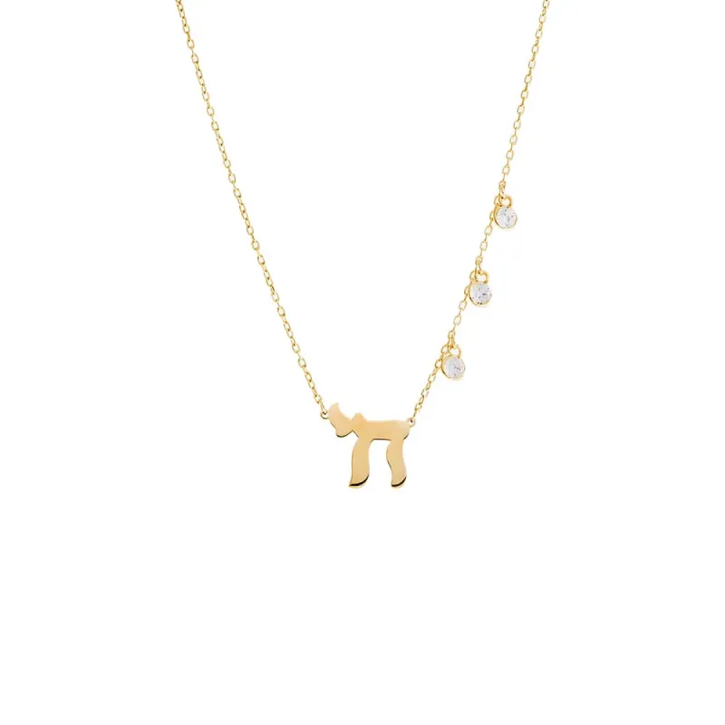 Solid Chai X Dangling CZ Bezel Necklace sold by Adina Eden's
