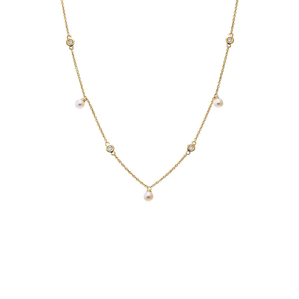 Diamond Bezel X Dangling Pearl Necklace 14K sold by Adina Eden's