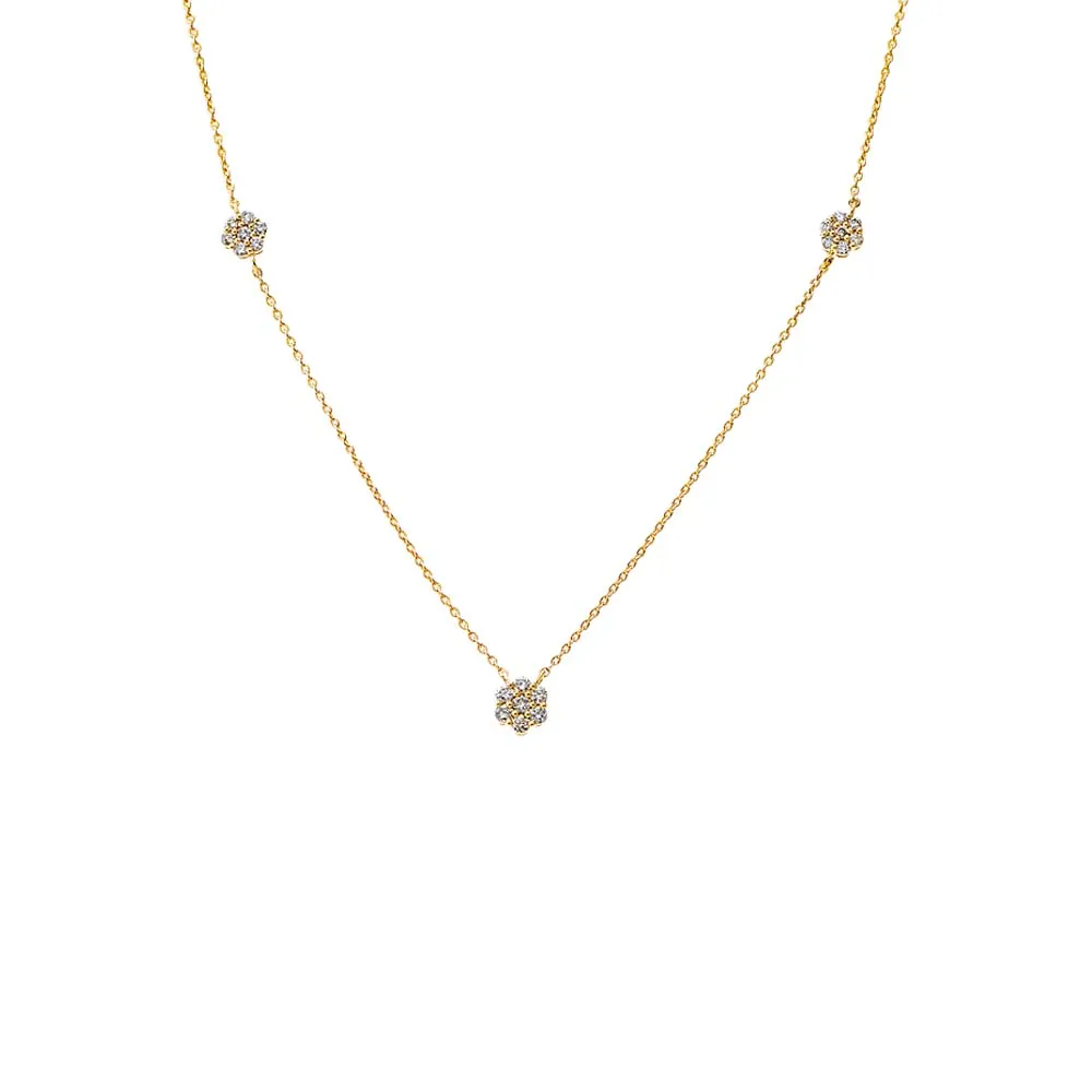 Diamond Triple Scattered Flower Necklace 14K sold by Adina Eden's