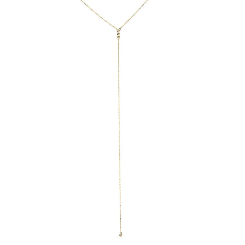 Triple Diamond Bezel Lariat Necklace 14K sold by Adina Eden's