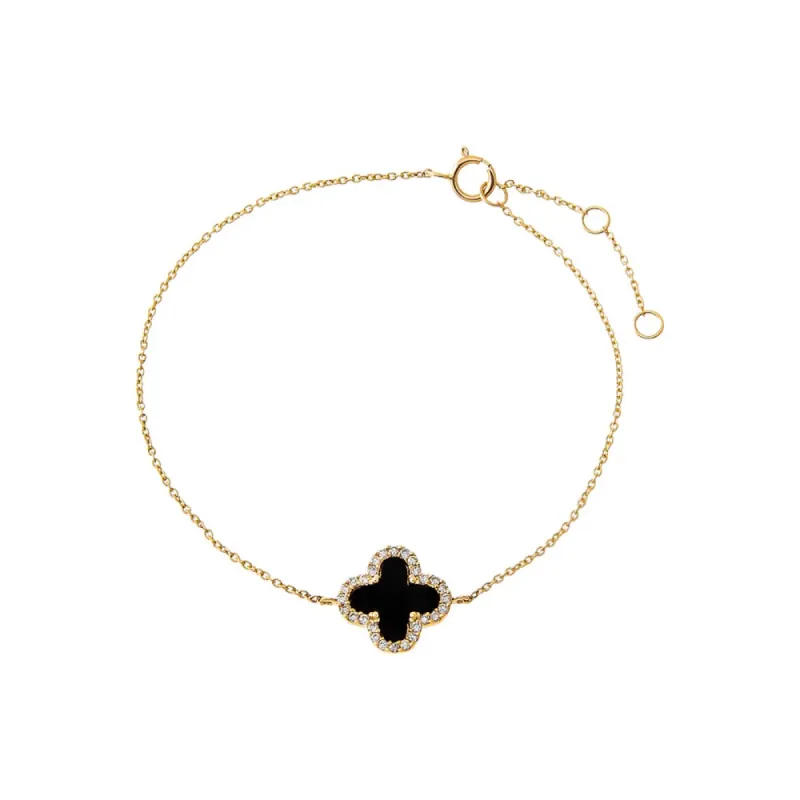 Diamond Pave Colored Stone Clover Bracelet 14K sold by Adina Eden's
