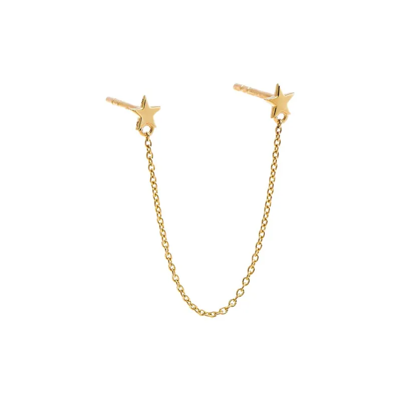 Solid Double Star Chain Stud Earring 14K sold by Adina Eden's