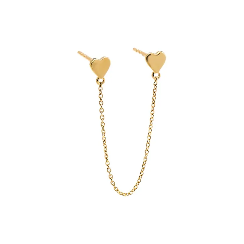 Solid Double Heart Chain Stud Earring 14K sold by Adina Eden's