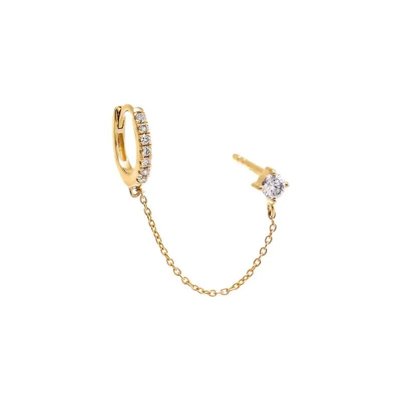 Diamond Solitaire Chain X Huggie Earring 14K sold by Adina Eden's