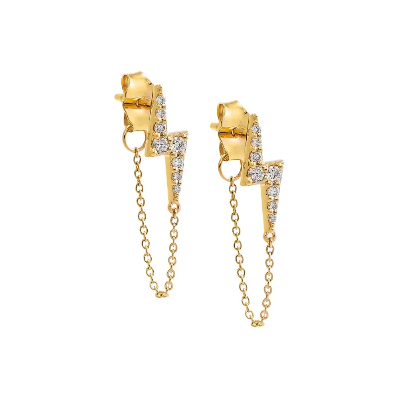Diamond Lightning Front Back Chain Stud Earring 14K sold by Adina Eden's