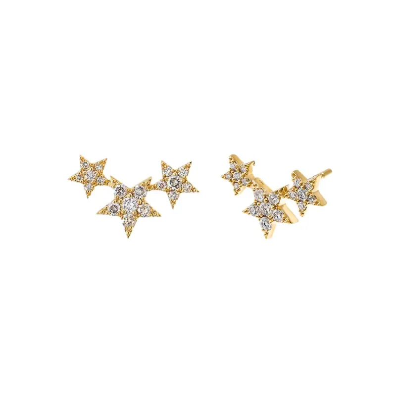Diamond Pave Triple Star Stud Earring 14K sold by Adina Eden's