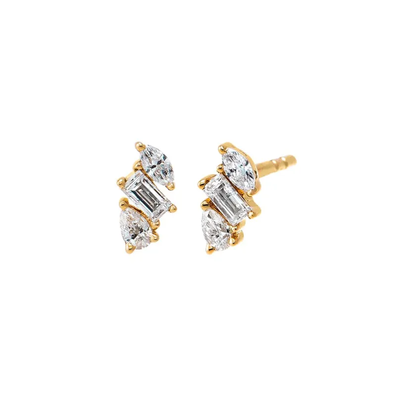 Diamond Multi Shape Mini Bar Stud Earring 14K sold by Adina Eden's