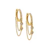 Double Diamond Solitaire Dangling Chain Huggie Earring 14K sold by Adina Eden's