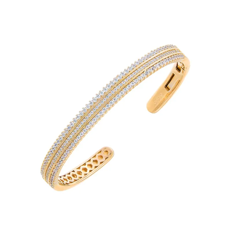 Solid/Pave Triple Row Open Bangle Bracelet sold by Adina Eden's