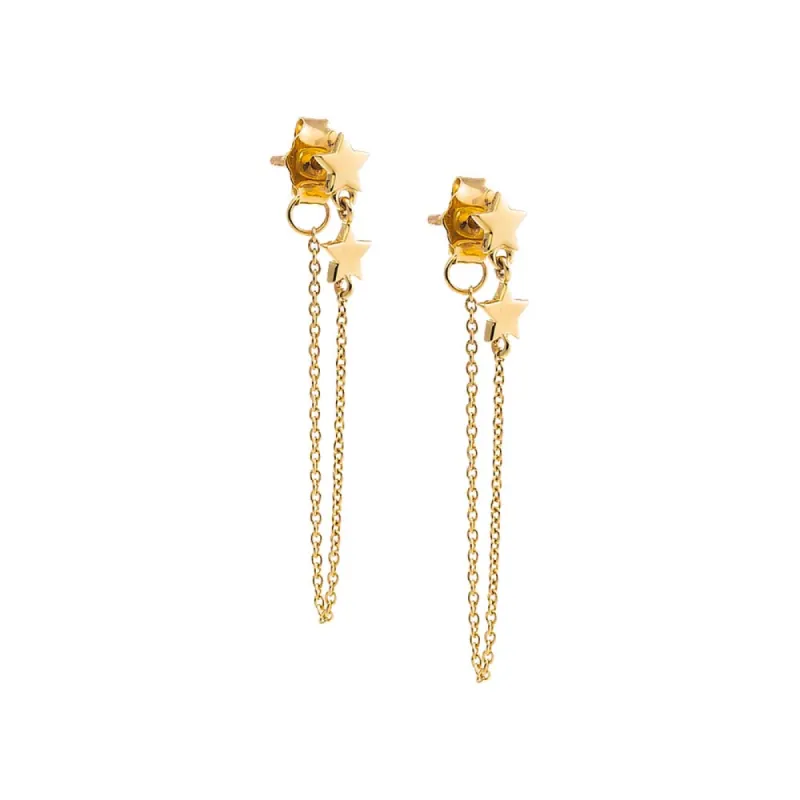 Solid Double Star Front Back Chain Stud Earring 14K sold by Adina Eden's