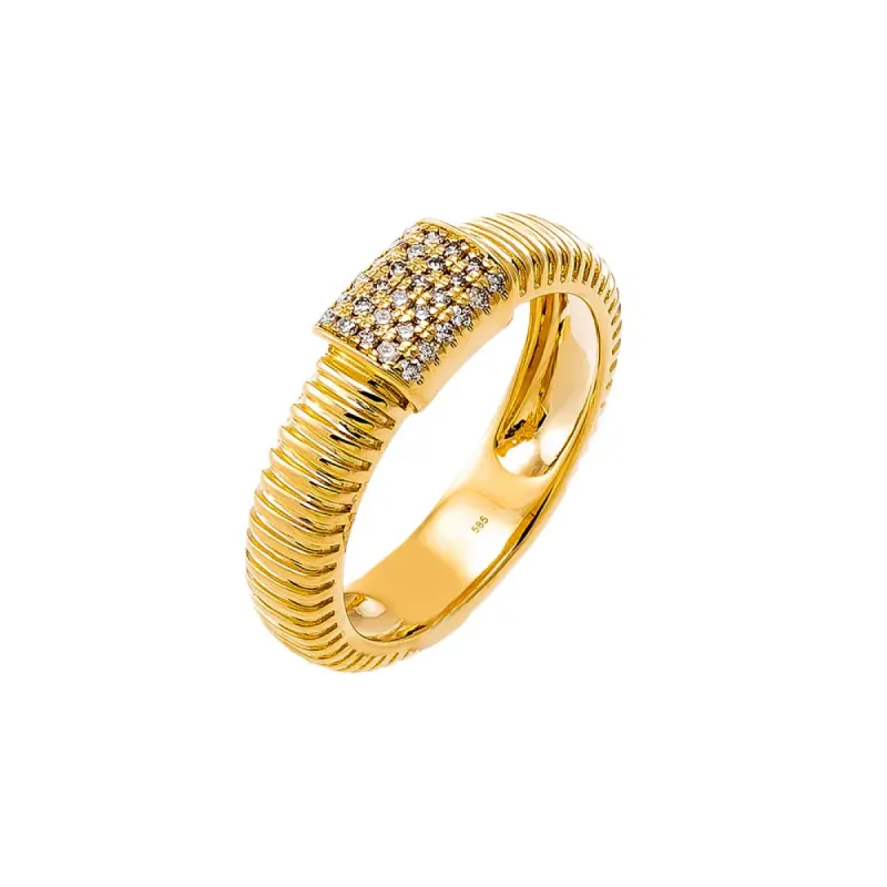 Wide Diamond Pave Accented Ridged Band Ring 14K sold by Adina Eden's