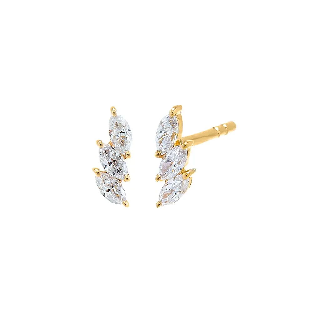Triple Diamond Marquise Stud Earring 14K sold by Adina Eden's
